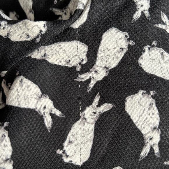 Moon Top Rabbit Print Blouse Black White Exaggerated Peter Pan Collar Bow Tie - Picture 13 of 13